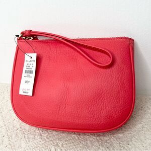 Talbots Coral Red Pebbled Leather Wristlet Clutch Handbag NWT